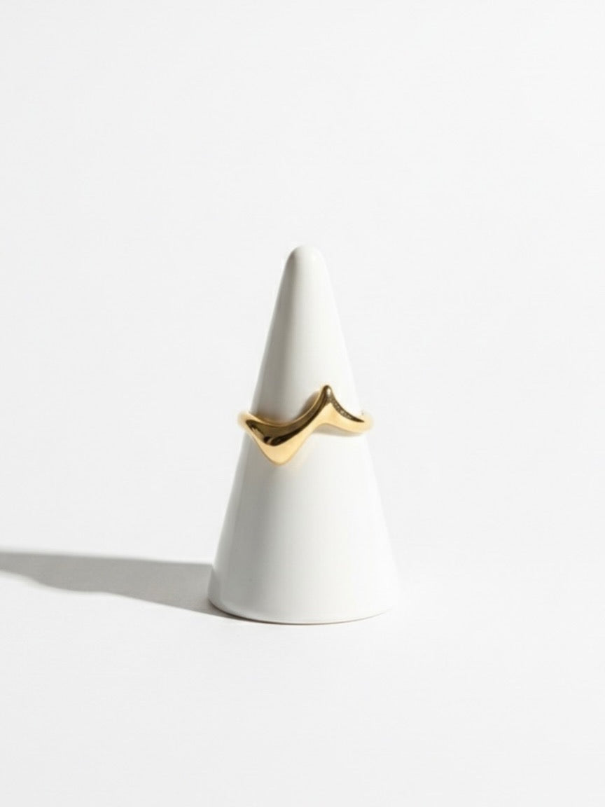 Minimal gold wave statement ring
