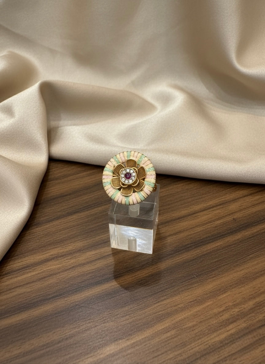 Enamel polki adjustable ring