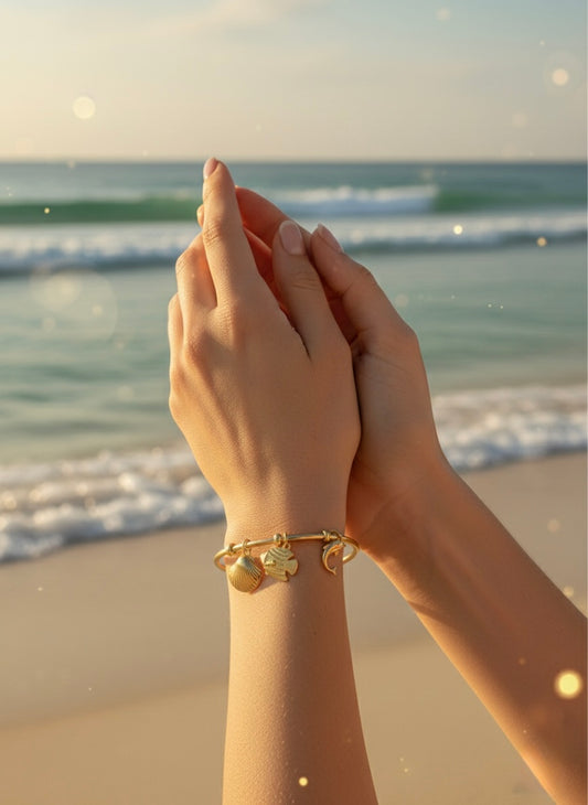 Beachy Gold Charm Bangle