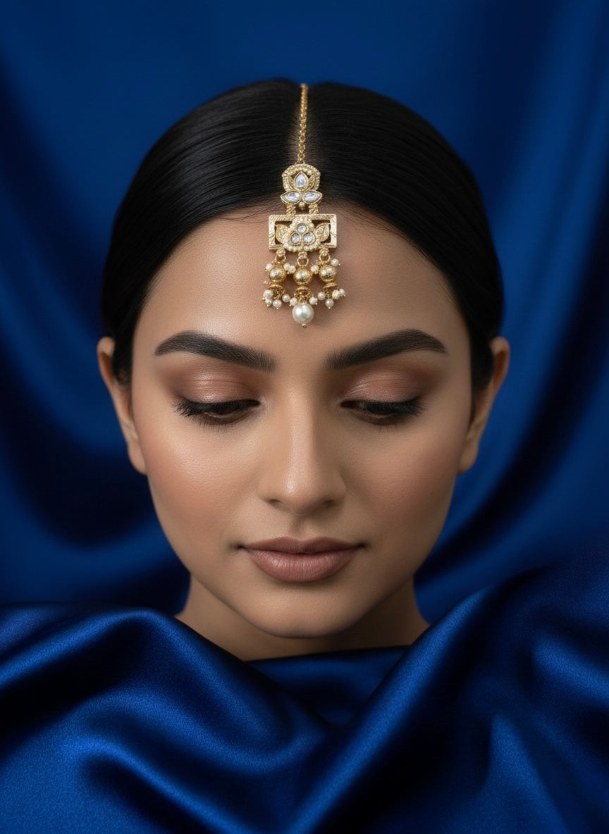 Elegant polki necklace with earrings and mangtika