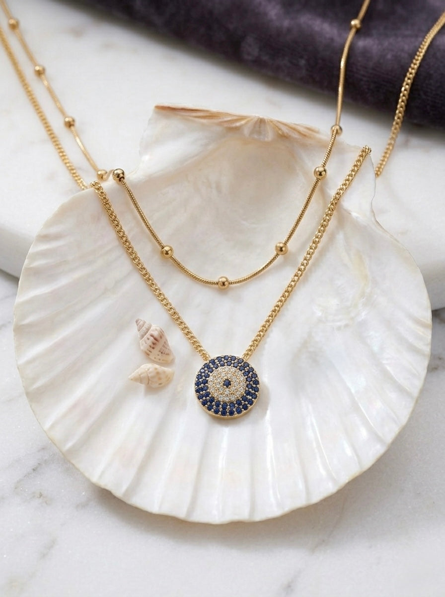 Elegant evil eye double layered necklace