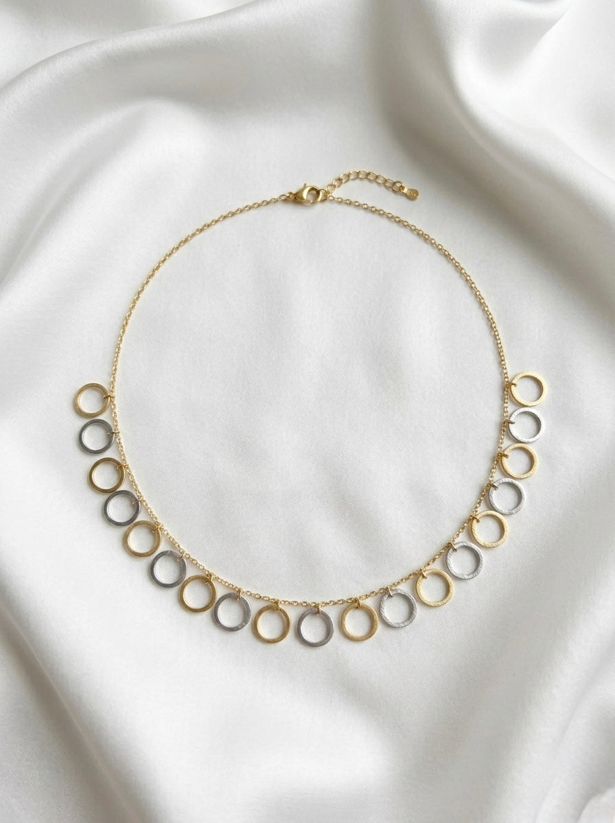Elegant Dual Tone Circle Charm Necklace