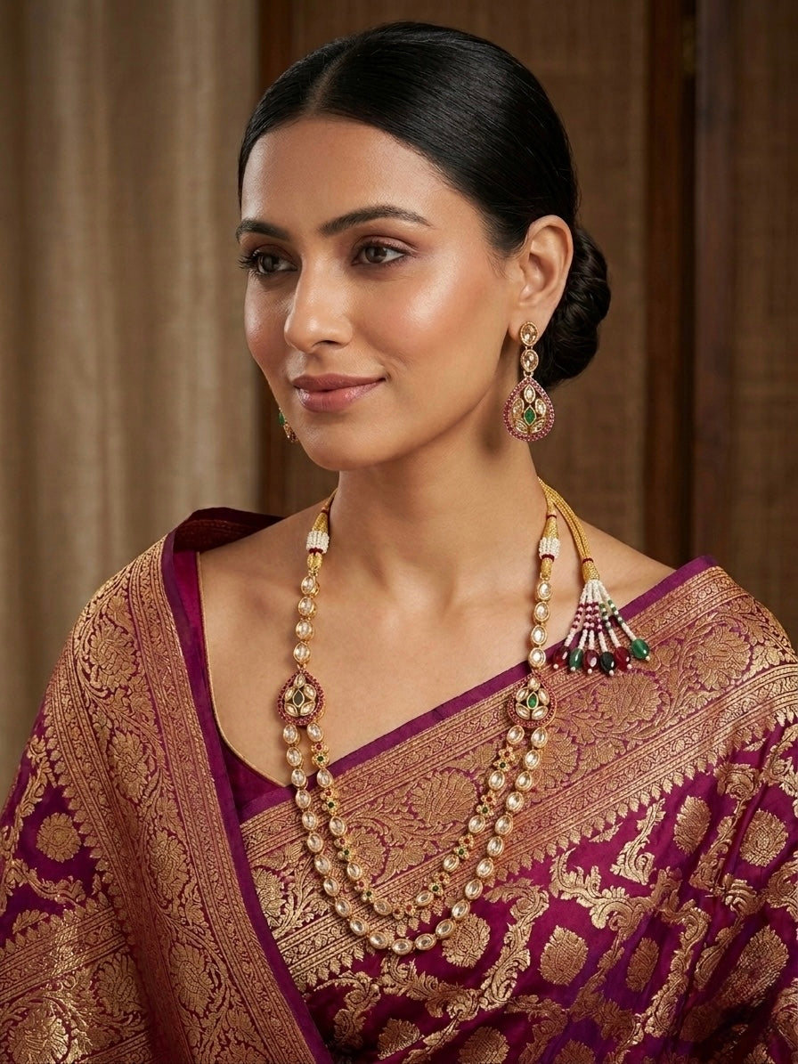 Elegant gold-plated ruby and emerald polki Necklace