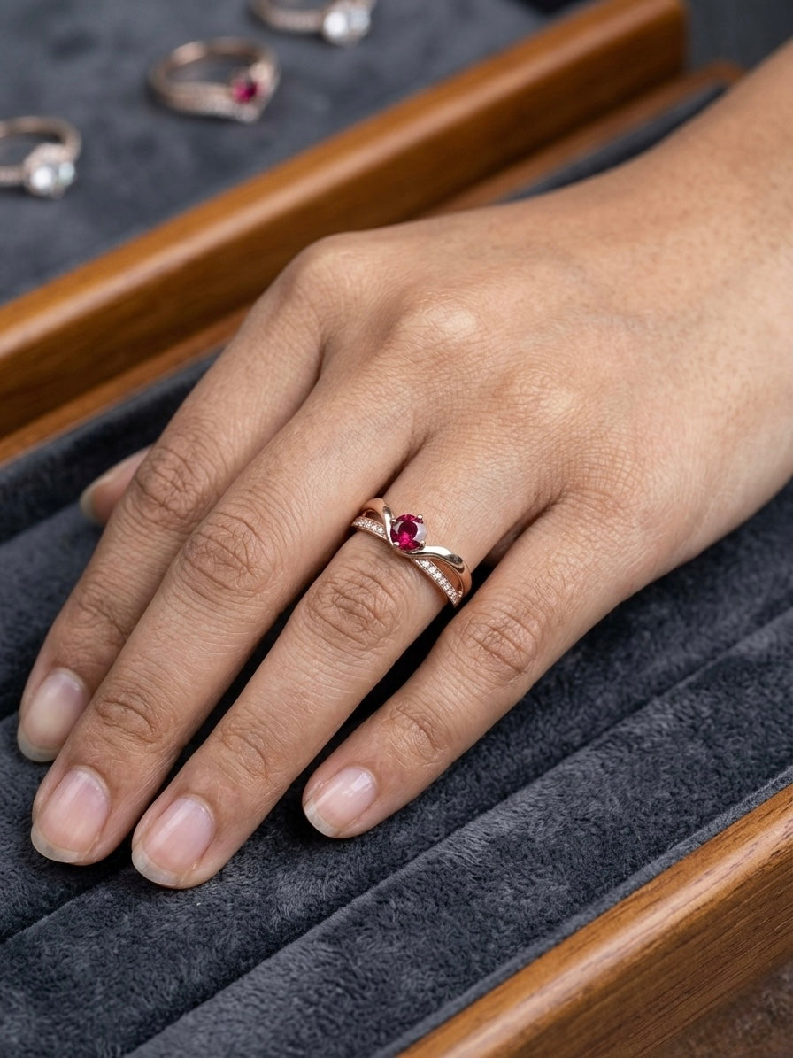 Rose gold ring with ruby stone