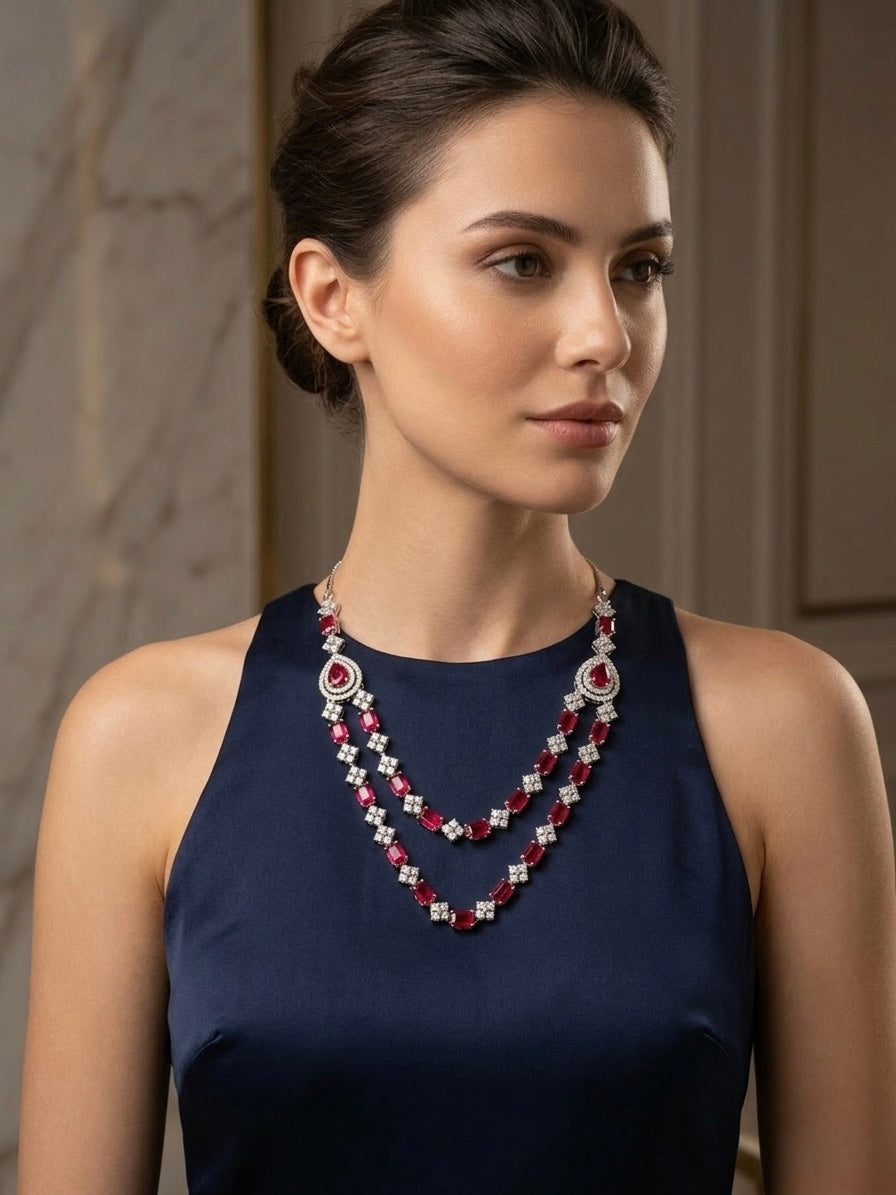 Elegant ruby diamond jewellery set
