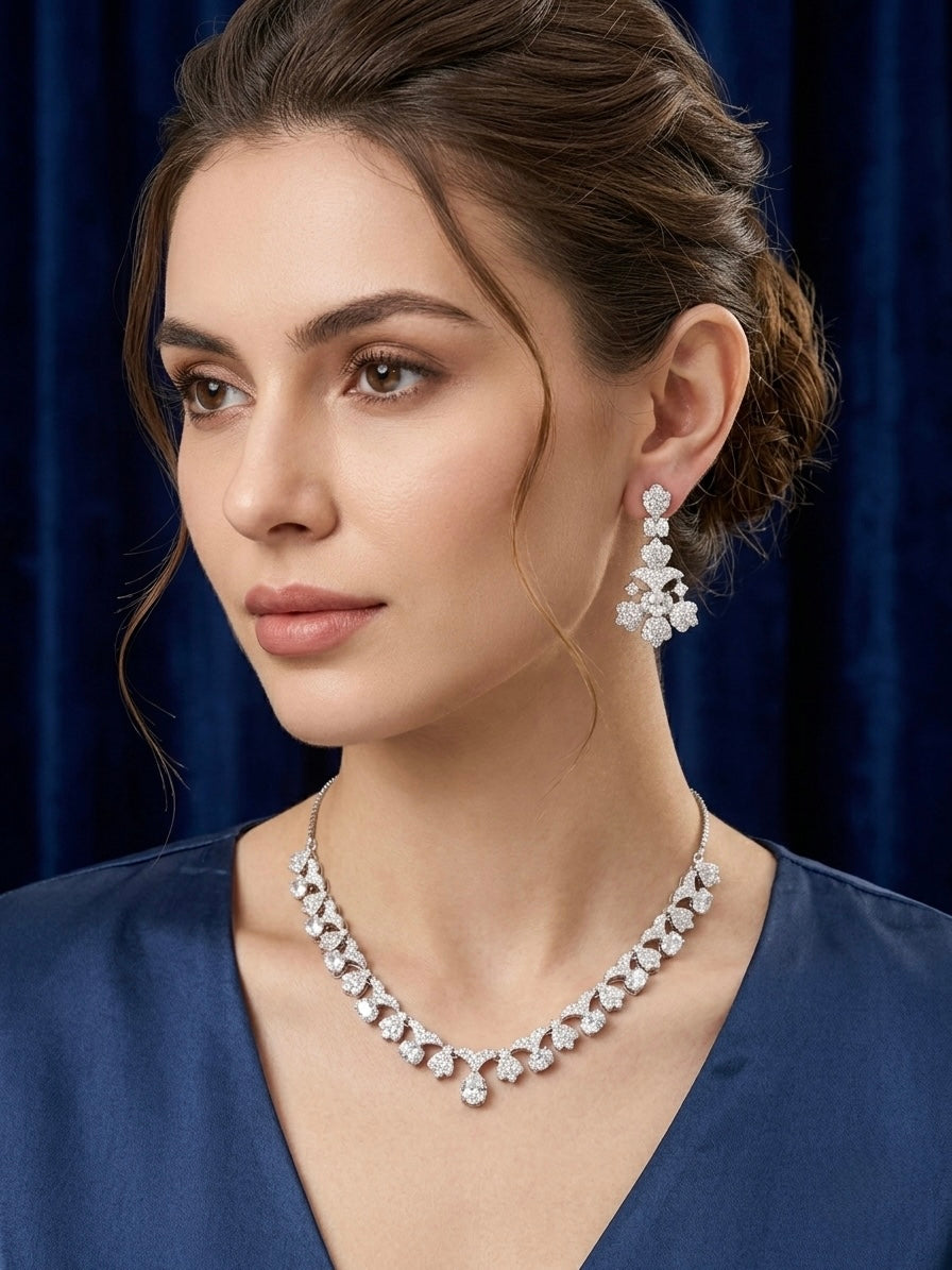 Elegant diamond necklace and earrings set