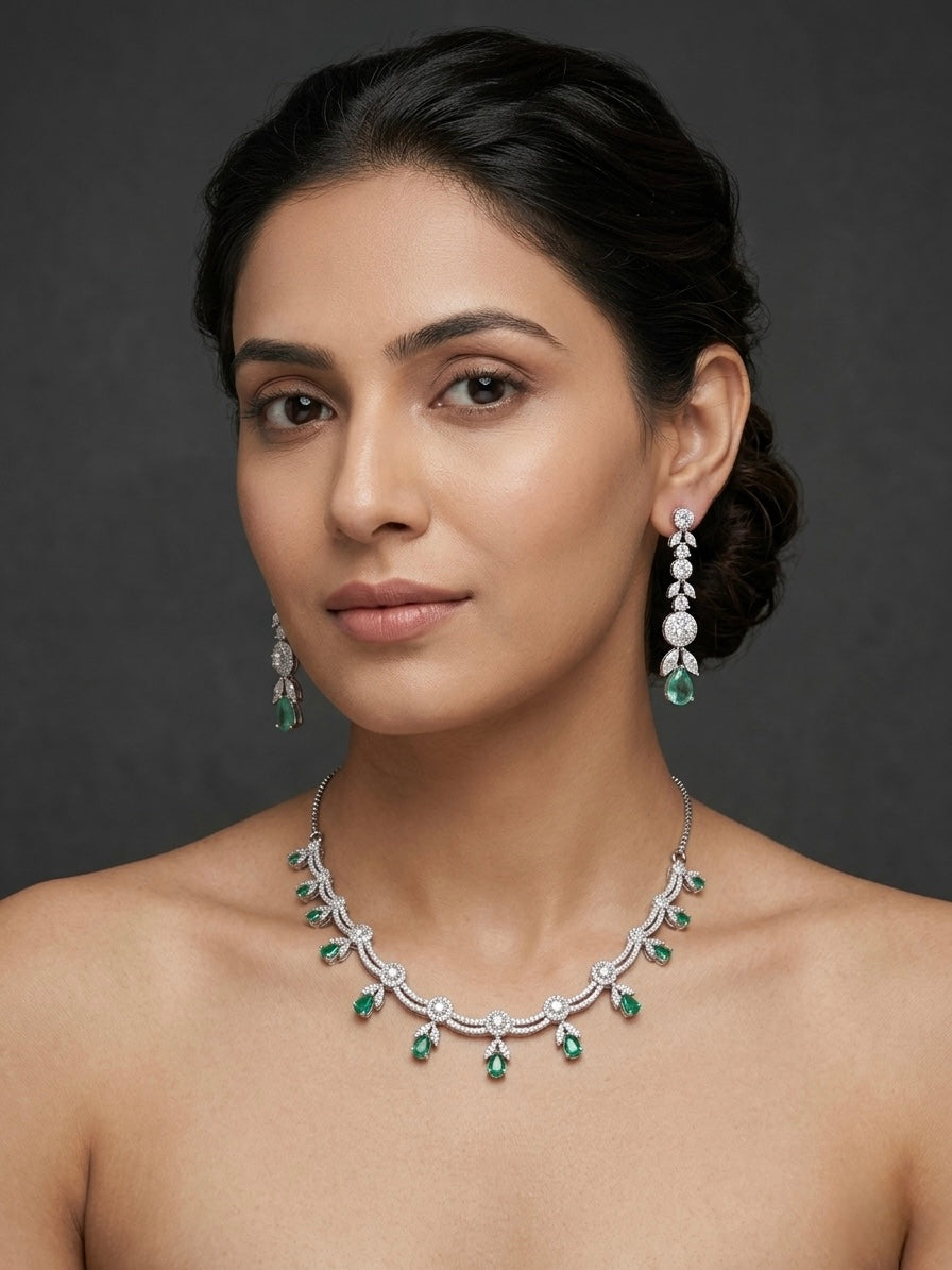 Graceful diamond necklace earring set