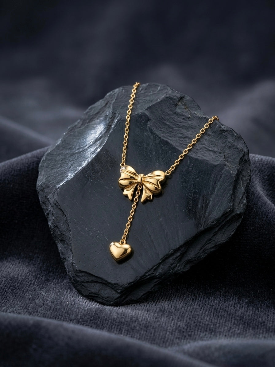 Bow & Heart Drop Pendant