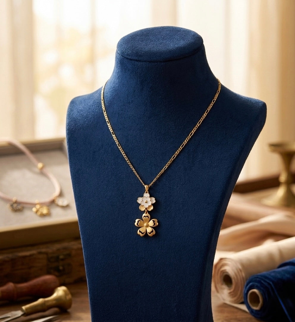 Gold double floral pendant necklace design