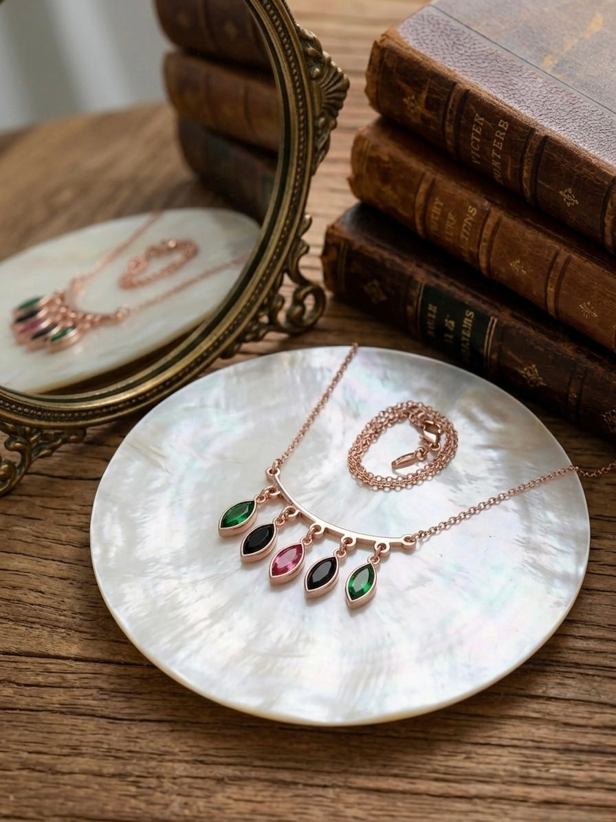 Rose gold marquise gemstone fringe necklace