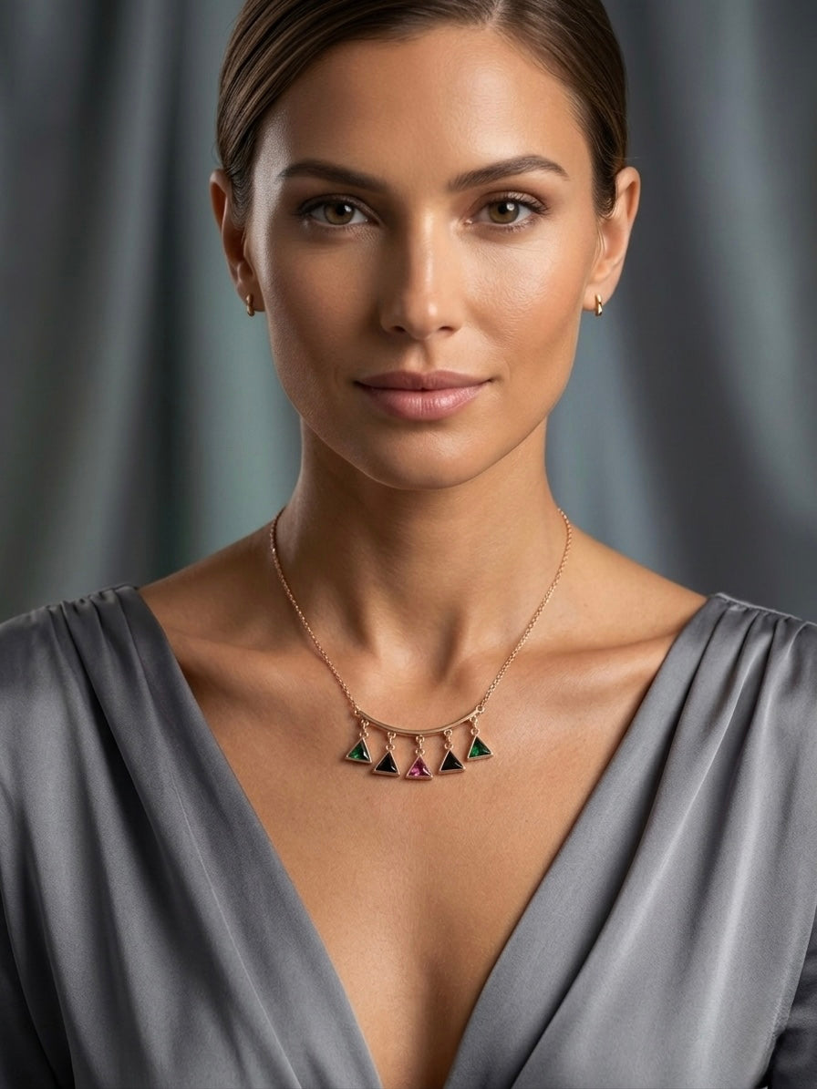 Dainty geometric necklace with colorful charms