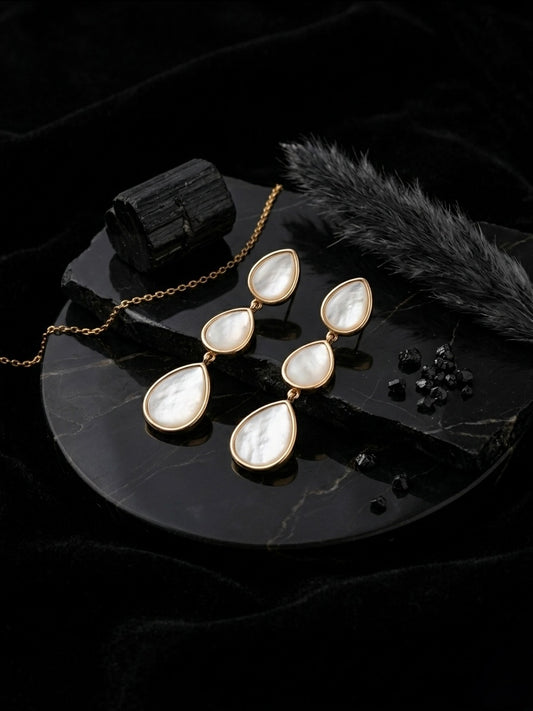 Elegant gold mother of pearl earrings.