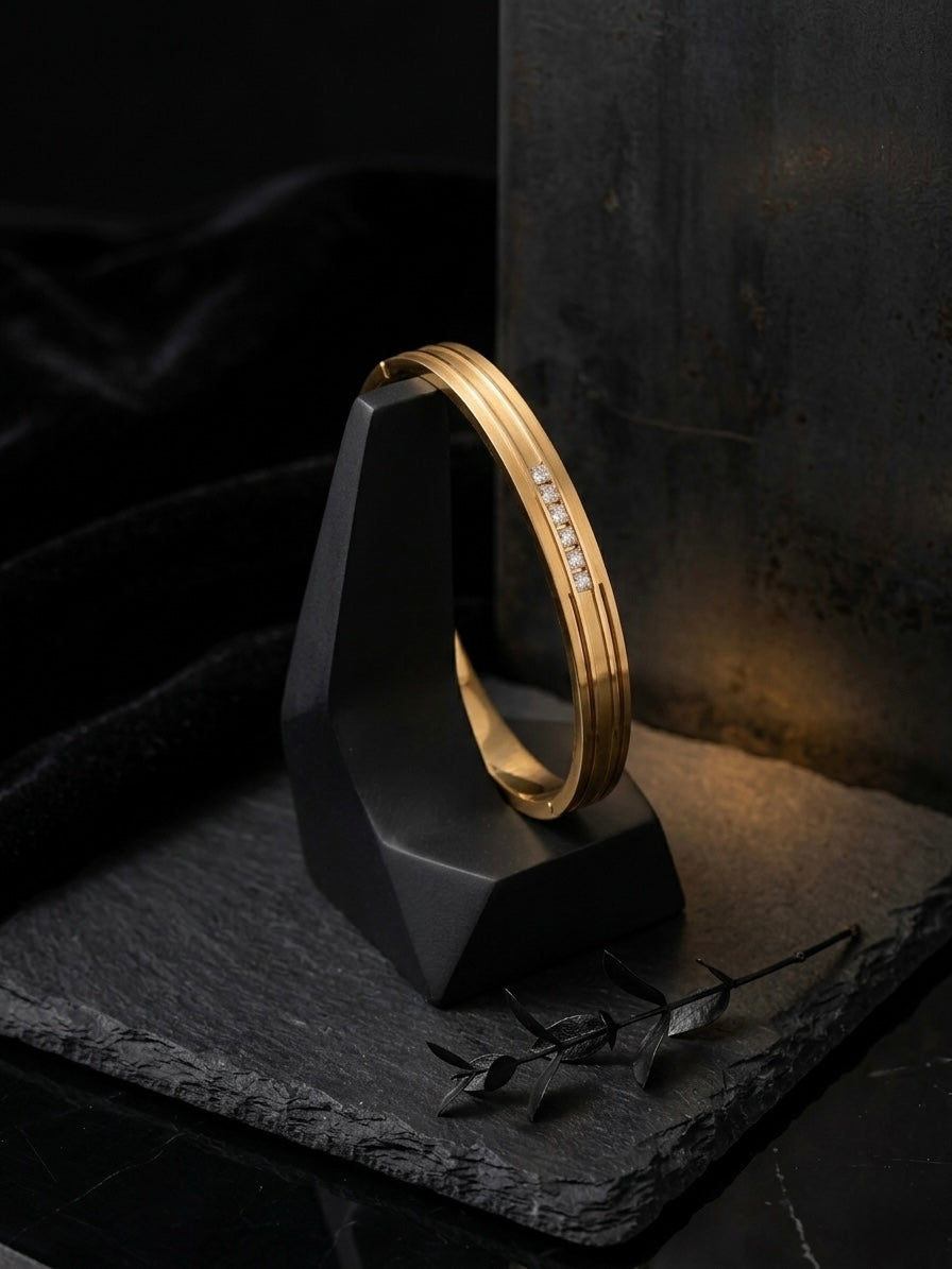 Luxury stacked gold diamond cuff bracelet.