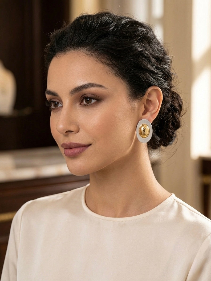 Vintage two-tone oval statement earrings.