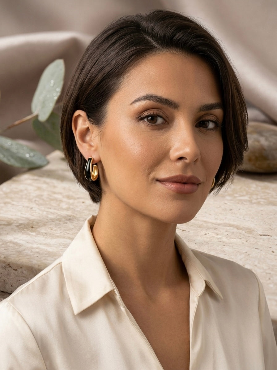 Modern gold and black hoops.