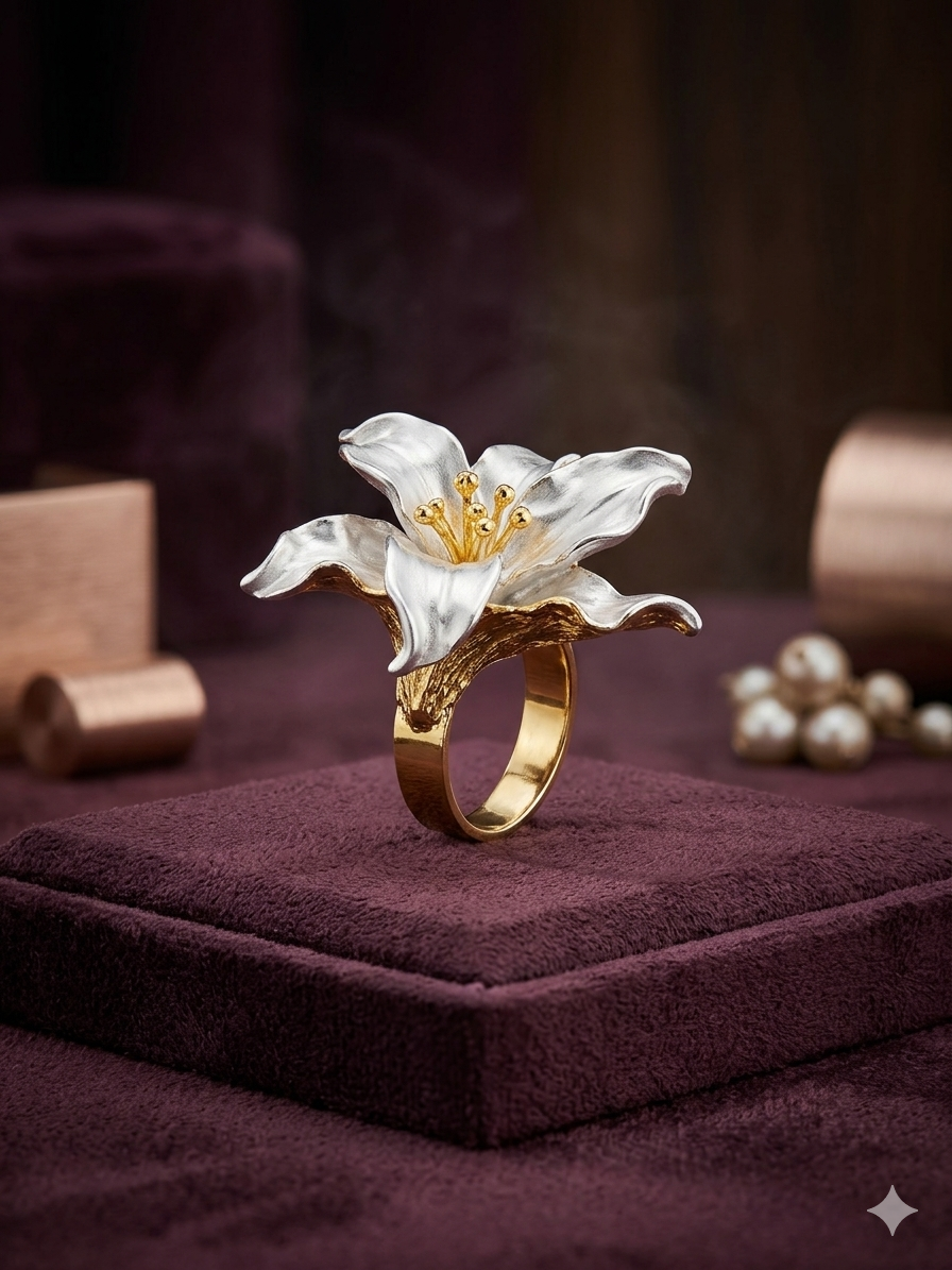 Stunning two-tone sculptural lily ring.