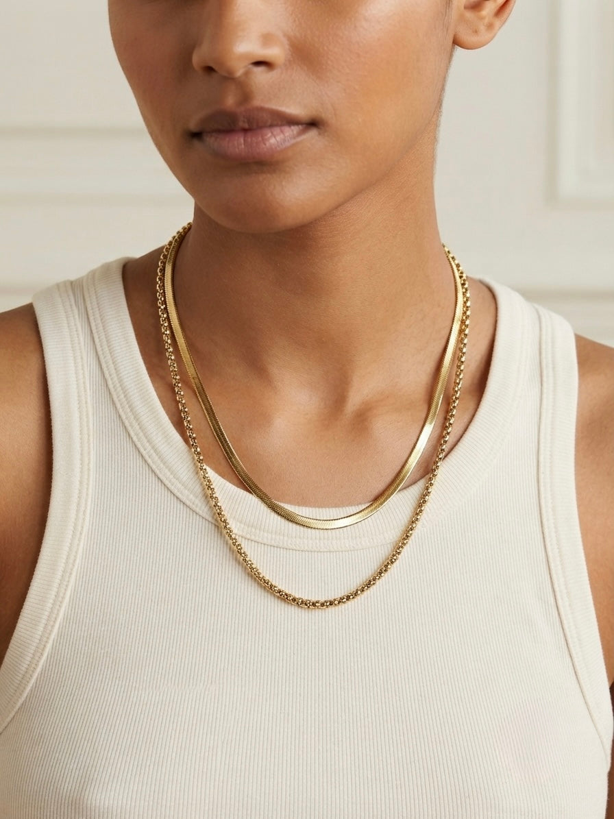Elegant Dual-Texture Layered Gold-Tone Necklace