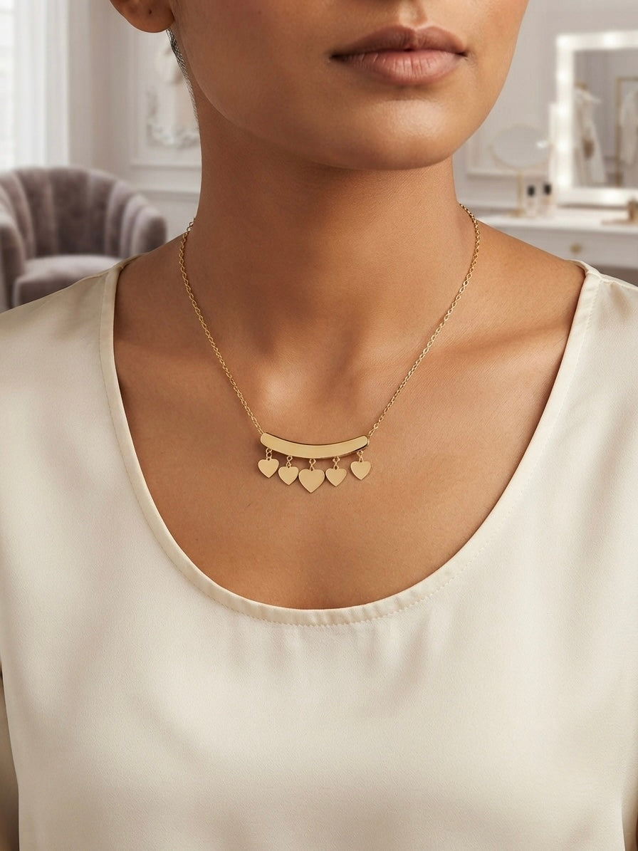 Sweet Multi-Heart Curved Bar Necklace