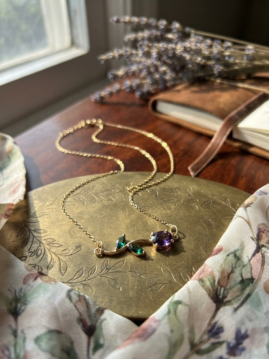 Delicate gold floral gemstone necklace