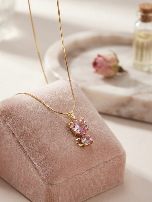 Delicate Pink Gemstone Cat Pendant