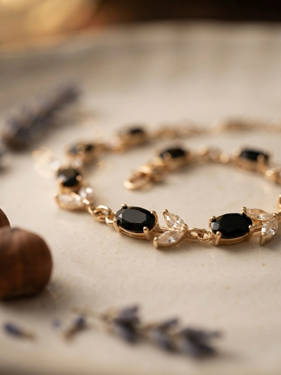 Elegant black stone tulip bracelet.