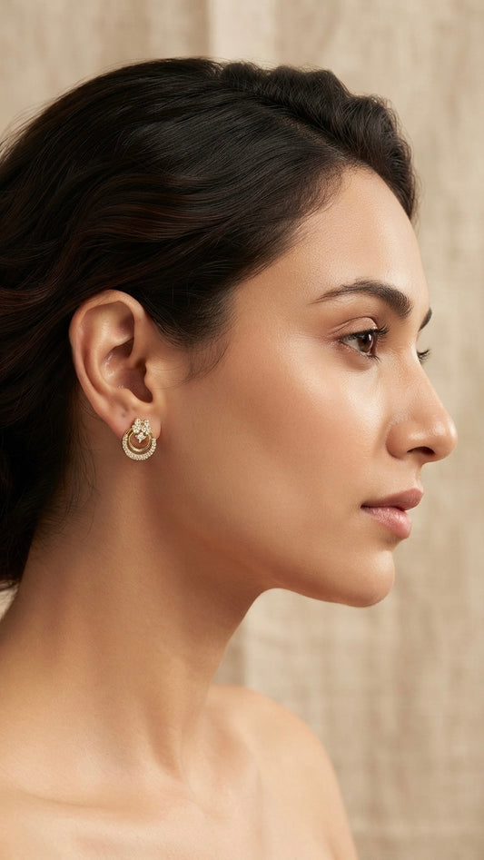 Radiant gold circle crystal stud earrings.