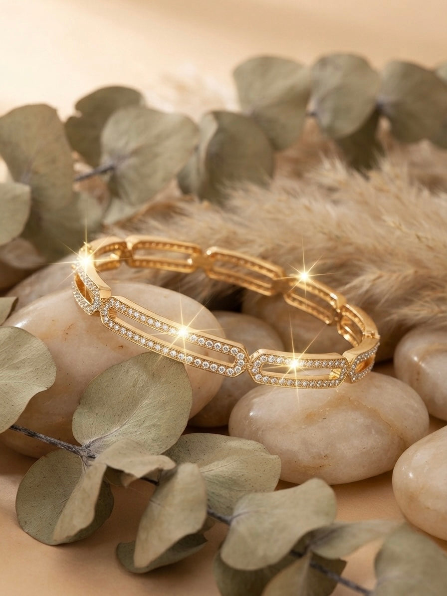 Elegant anti-tarnish stone-set link cuff.