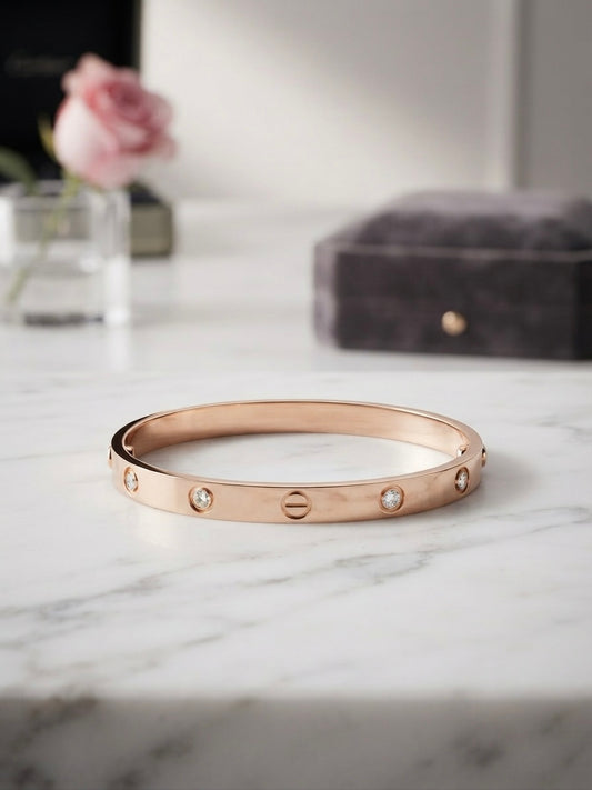 Elegant anti-tarnish screw-motif rose cuff bracelet.