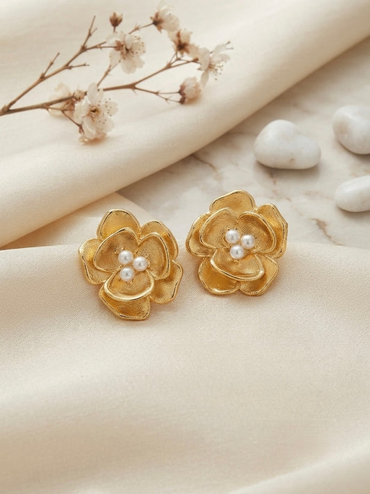 Sculpted blossom gold and pearl earrings.