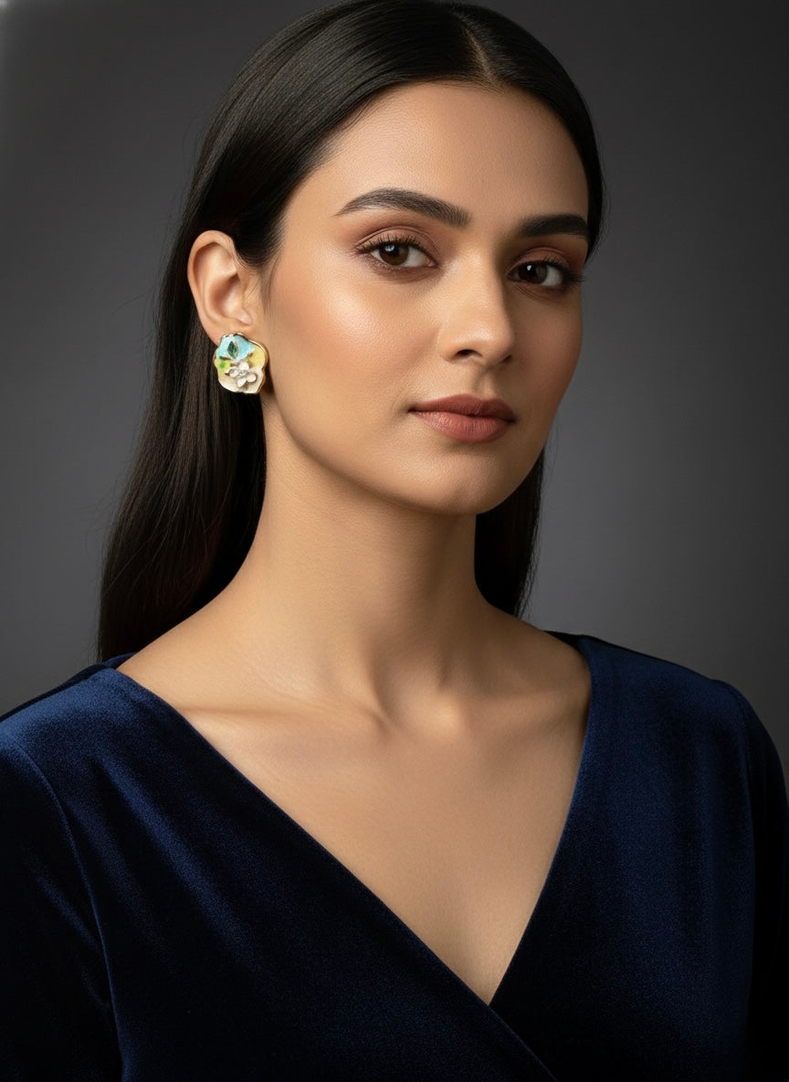 Pastel floral enamel stud earrings
