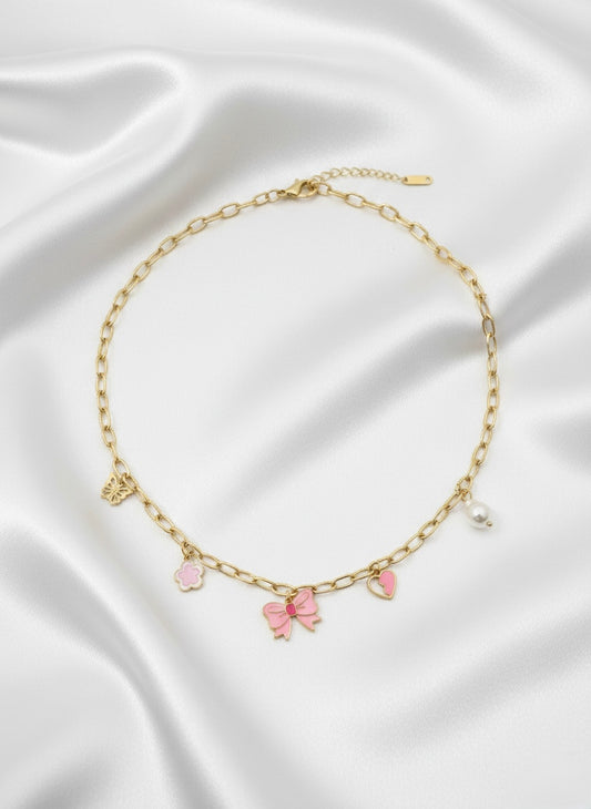 Cute Bow Charm Gold Necklace
