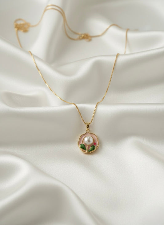 Minimal Gold Enamel Pearl Pendant