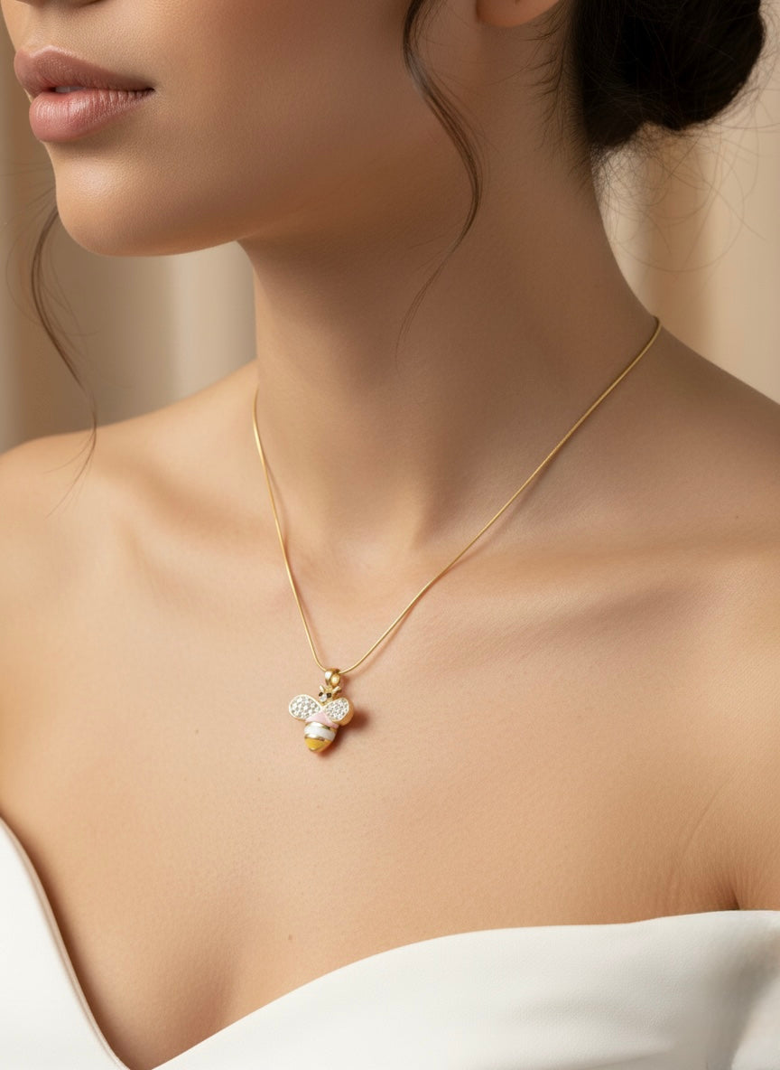 Playful crystal bee pendant chain
