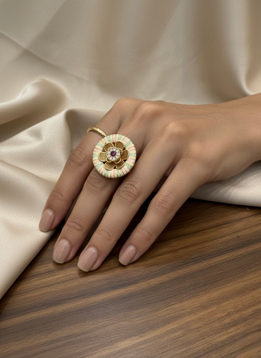 Enamel polki adjustable ring