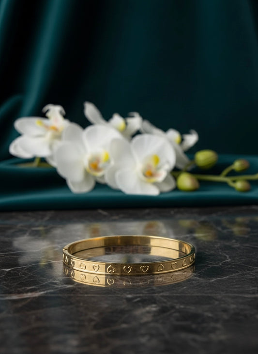 Minimal Heart Engraved Gold Bangle