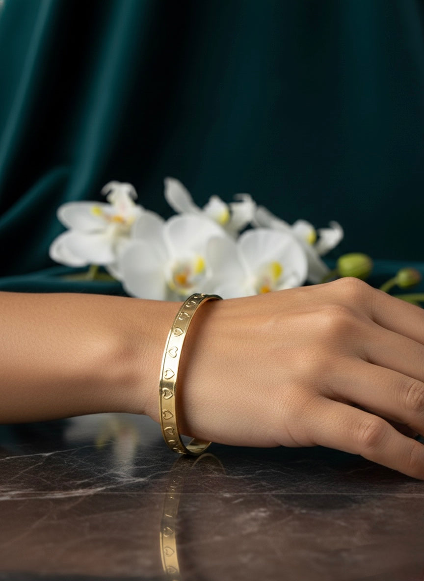 Minimal Heart Engraved Gold Bangle
