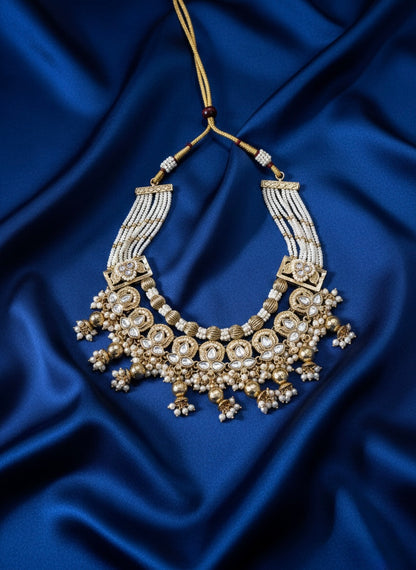 Elegant polki necklace with earrings and mangtika