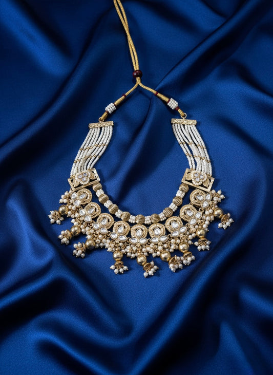 Elegant polki necklace with earrings and mangtika