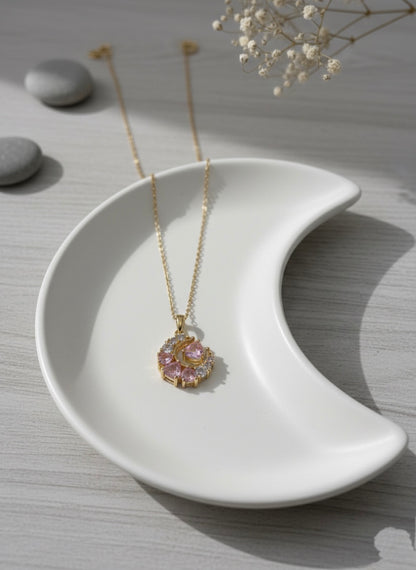 Pink crescent moon charm necklace