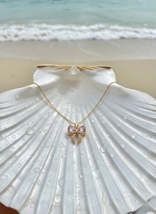 Pink Crystal Bow Pendant Necklace