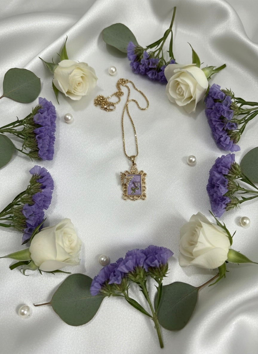 Vintage Purple Floral Pendant Necklace