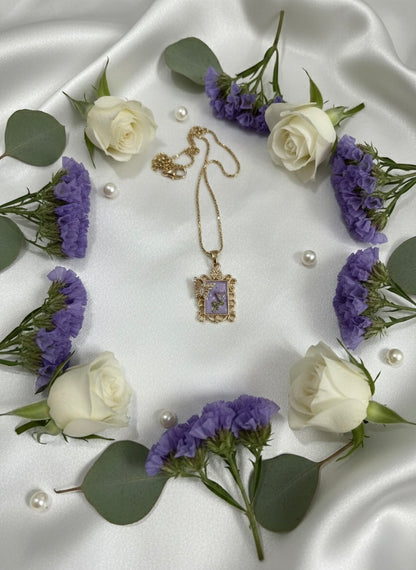 Vintage Purple Floral Pendant Necklace