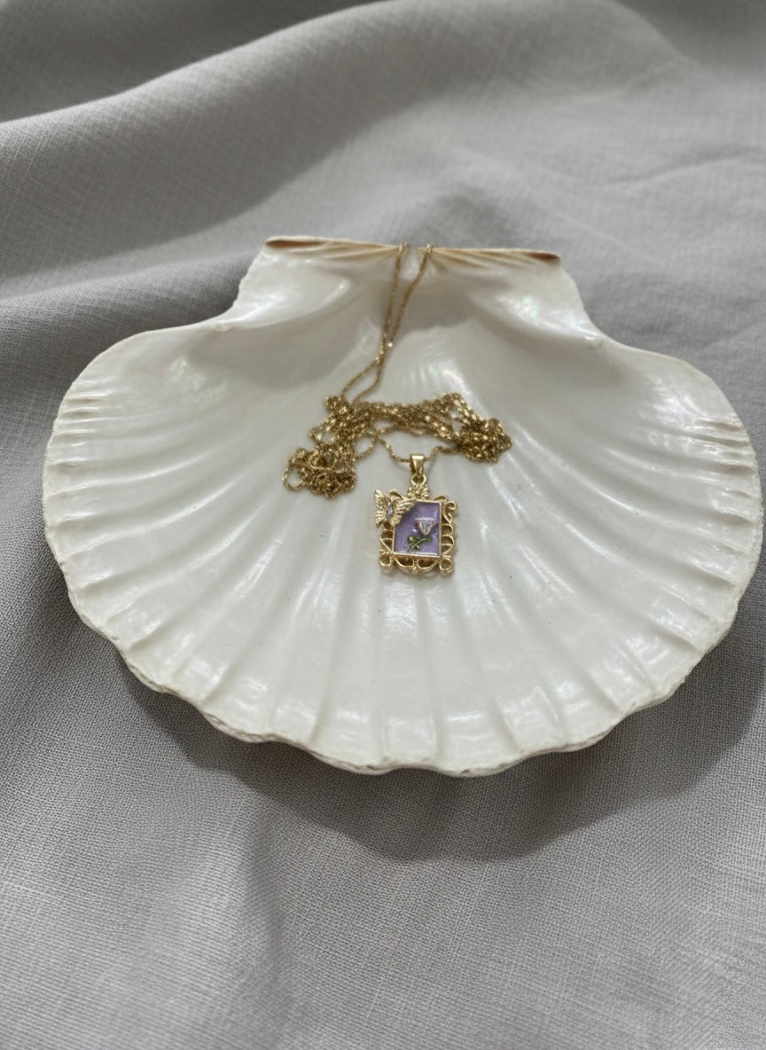 Vintage Purple Floral Pendant Necklace