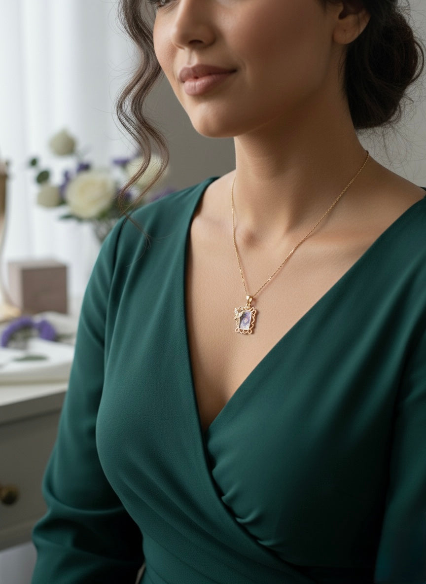 Vintage Purple Floral Pendant Necklace