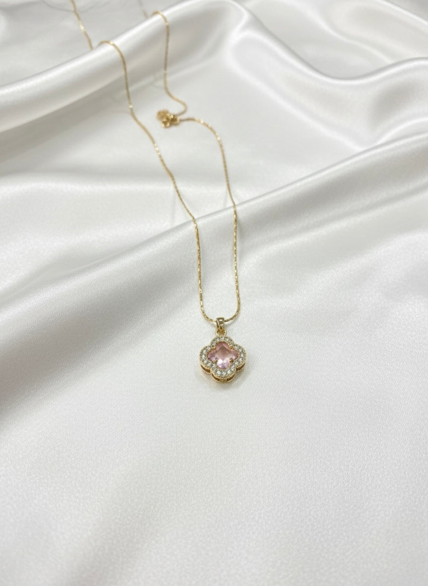 Pink Crystal Floral Pendant Necklace