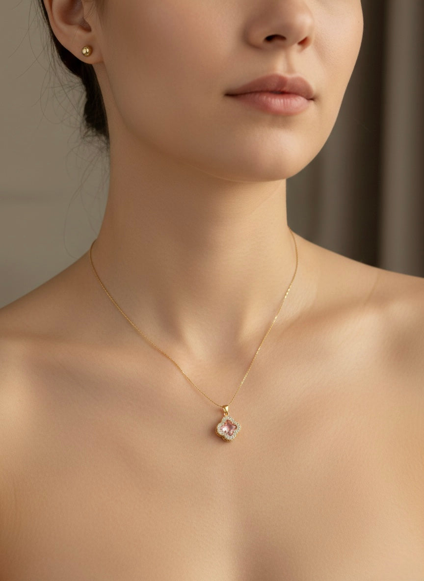 Pink Crystal Floral Pendant Necklace