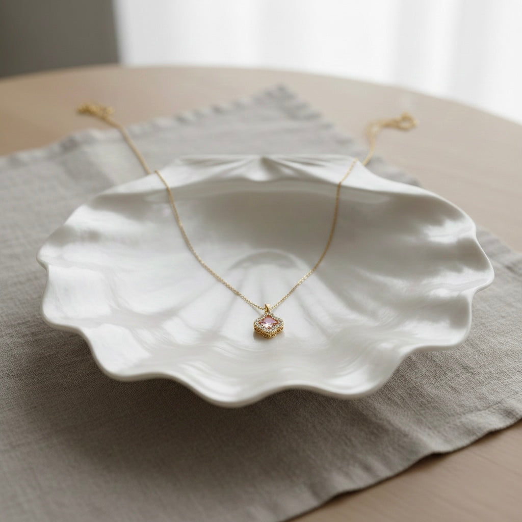 Pink Crystal Floral Pendant Necklace