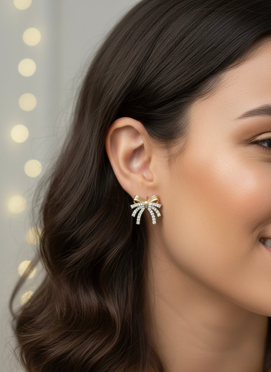 Chic Crystal Bow Stud Earrings