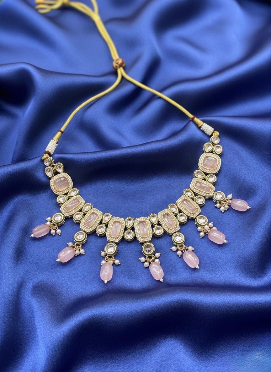 Delicate pink stone kundan necklace