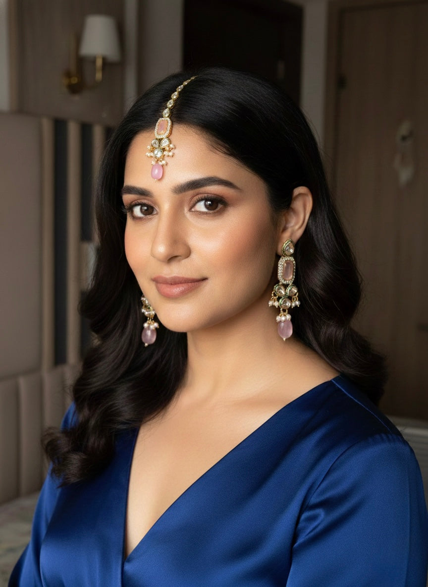 Delicate pink stone kundan necklace